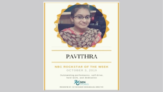 Our Alumni Pavithra received best performer award from Gen Works.