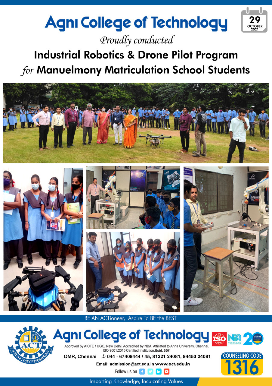 Industrial Robotics & Drone piloting workshop for Manuelmony Matriculation  School students