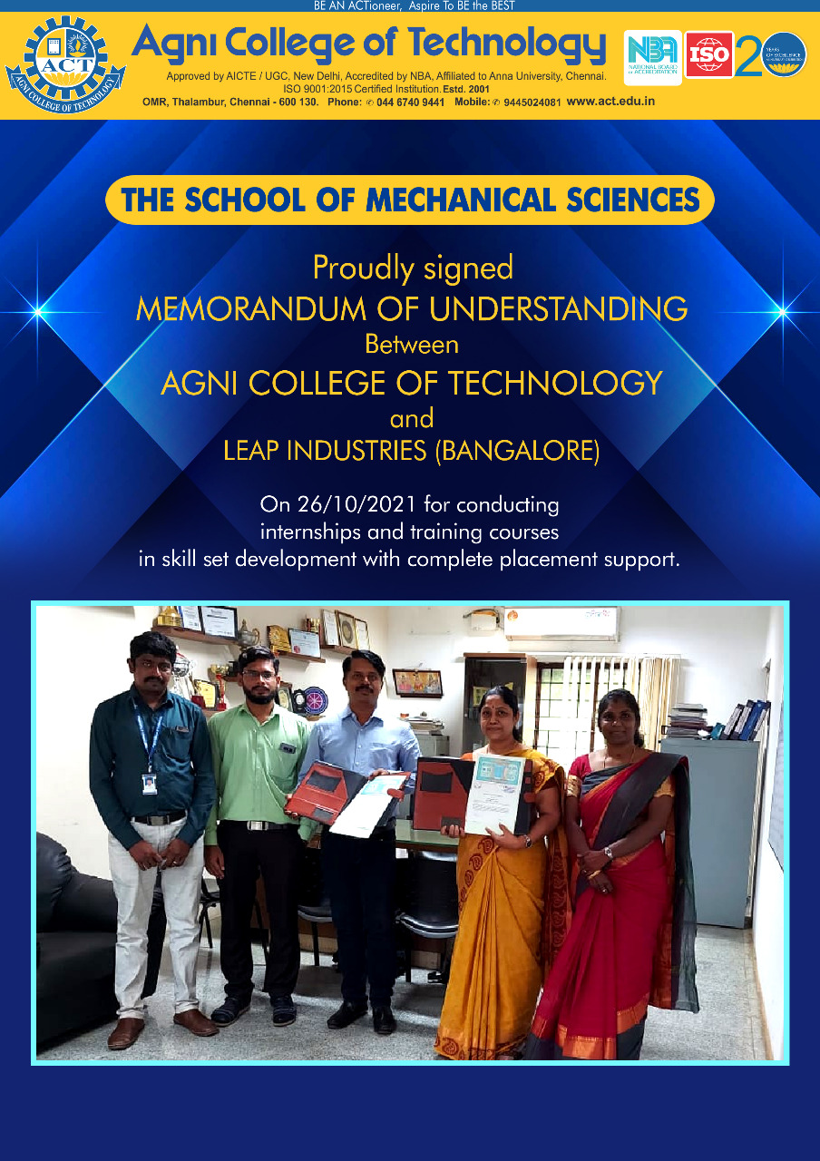 MOU Signed from school Of Mechanical Sciences