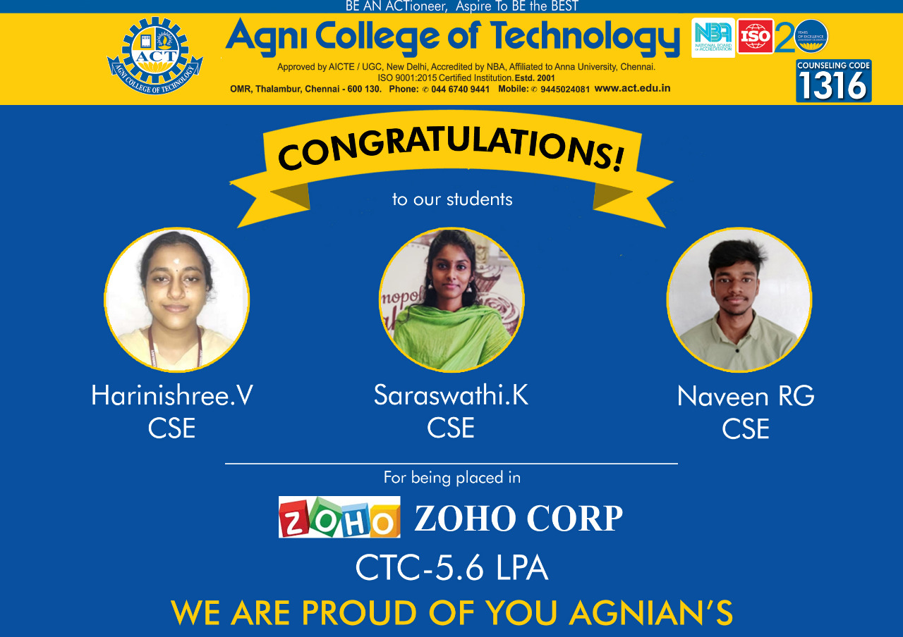 Congratulations on placement- Zoho corporation