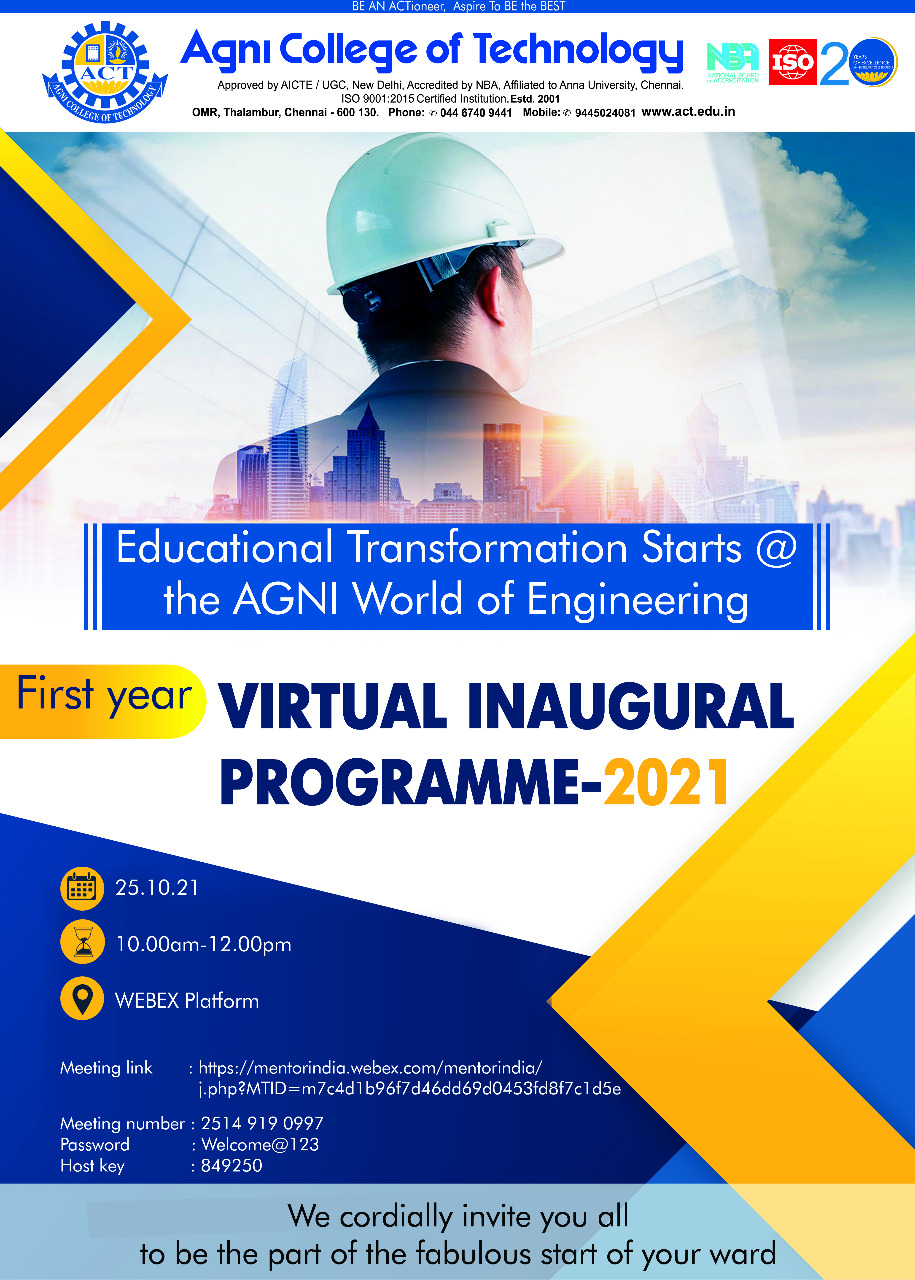 First year Virtual Inaugural Programme – 25/10/21