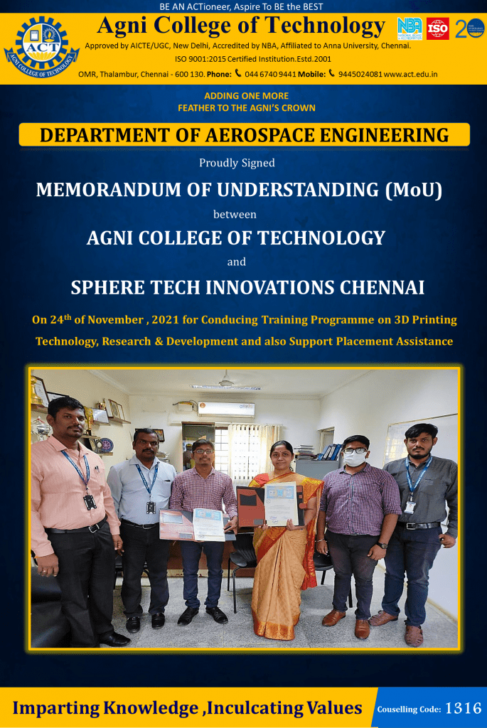 MOU Signed Between SPHERE And Department Of Aerospace ,ACT - Agni College