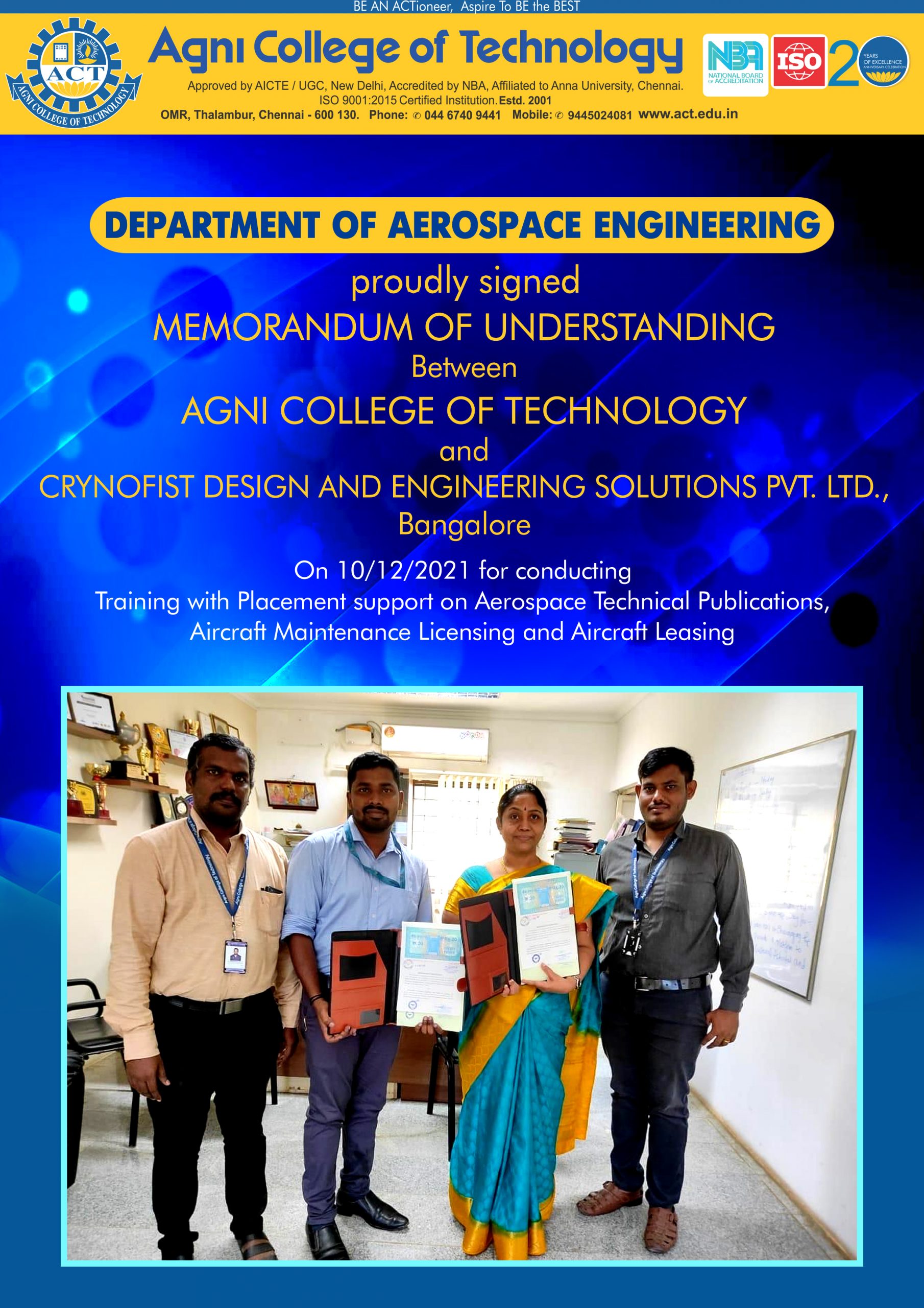 MOU Signed between ACT and Crynofist Design and Engineering solutions Pvt. Ltd., Bangalore