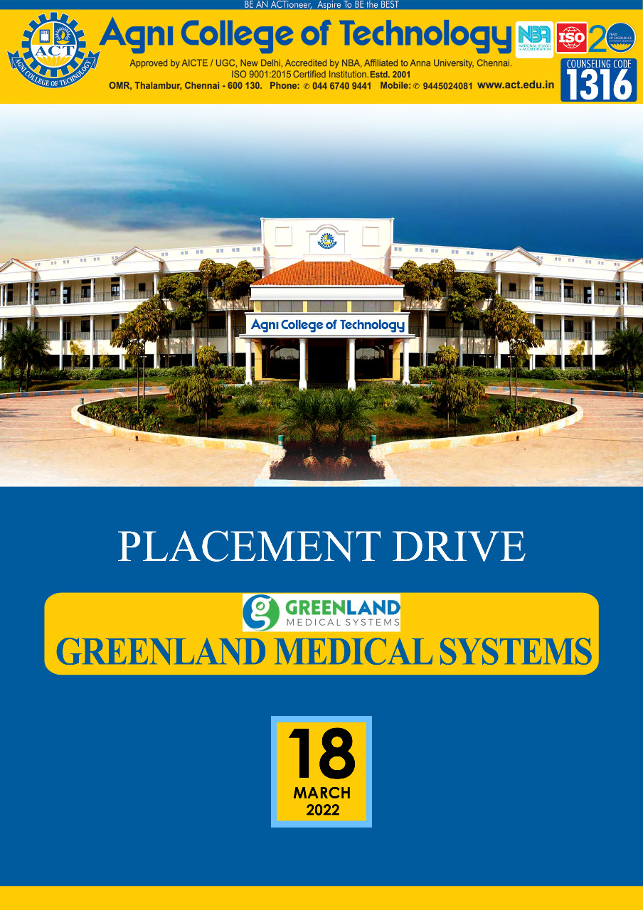 Green land Medical Systems – Placement Drive on 18th March 2022