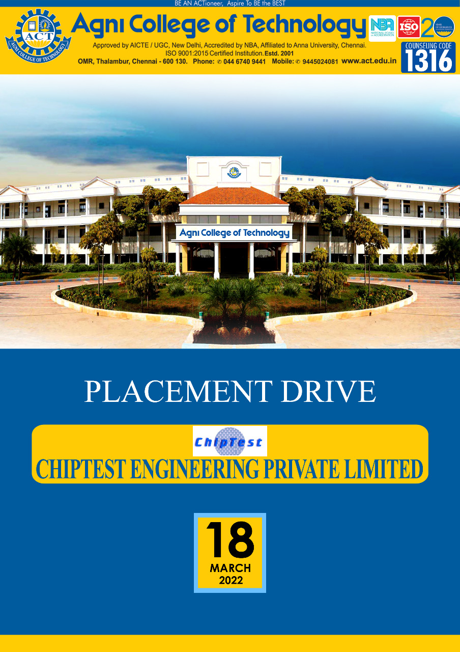 Chiptest Engineering Pvt Ltd – Placement Drive on on 18th March 2022