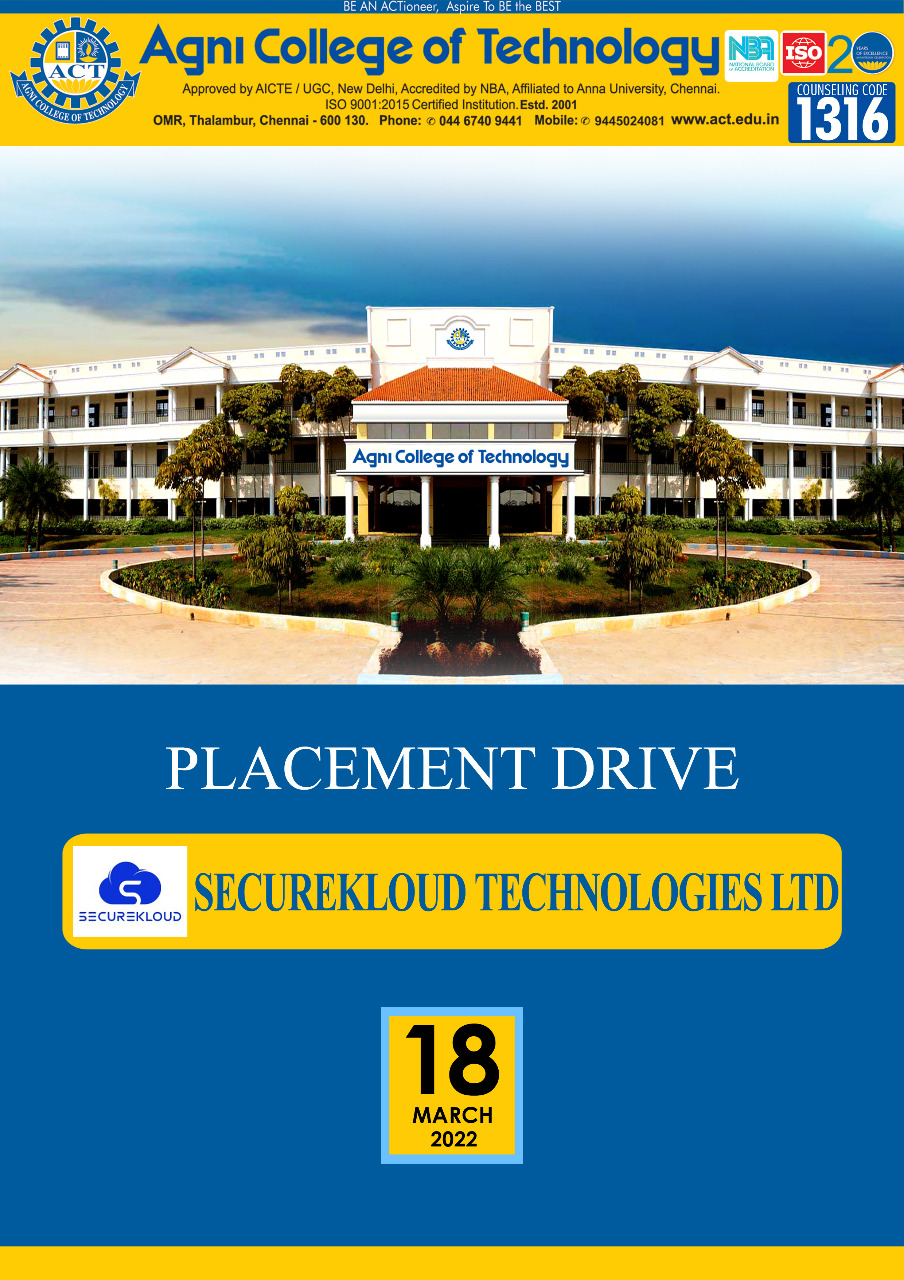 Securekloud Technologies LTD – Placement Drive on 18th March 2022
