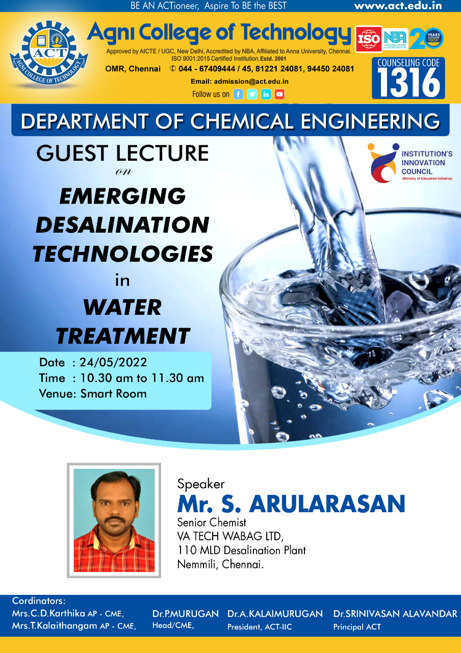 Webinar on “Emerging Desalination Technologies For Water Treatment”