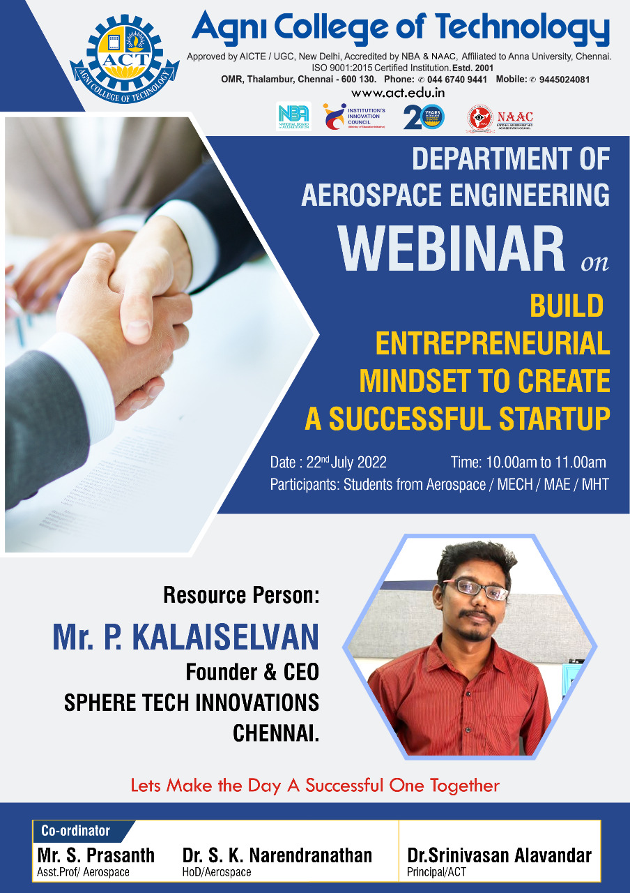 Webinar on “Build Entrepreneurial Mindset to Create a Successful Startup”