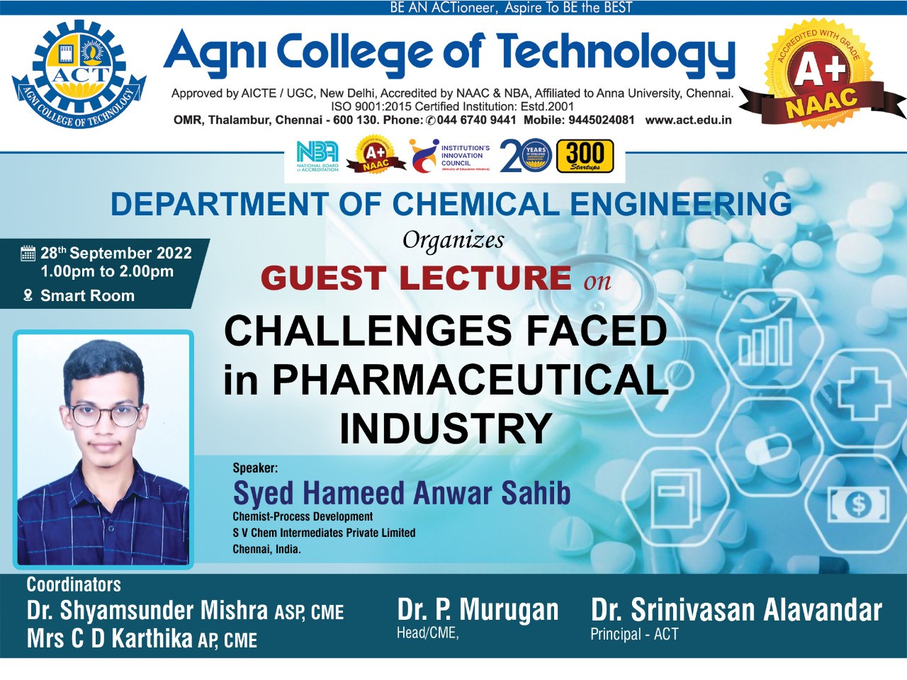 Guest Lecture on Challenges faced in Pharmaceutical Industry