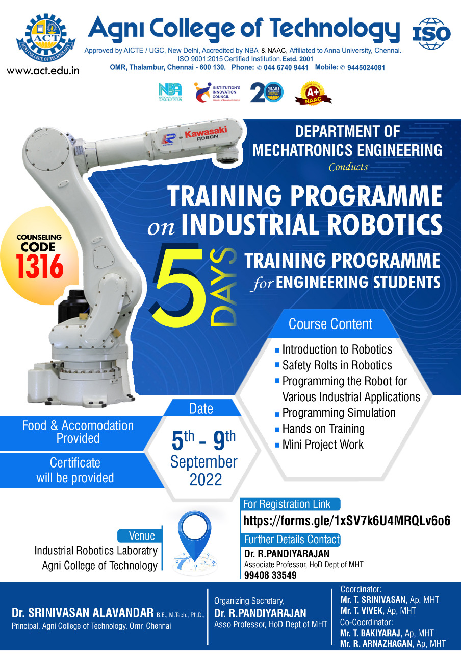 5 Days Training Programme on Industrial Robotics