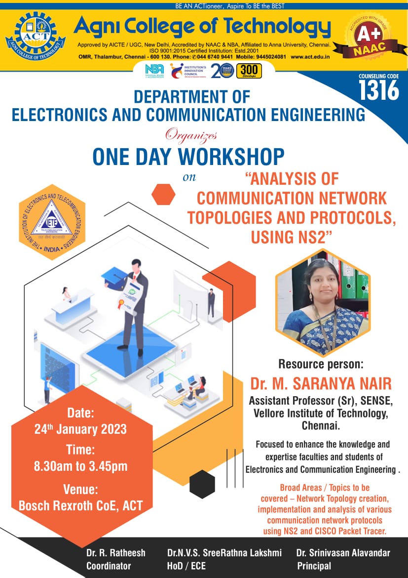 One Day Workshop on Analysis of Communication Network Topologies and Protocols, Using NS2