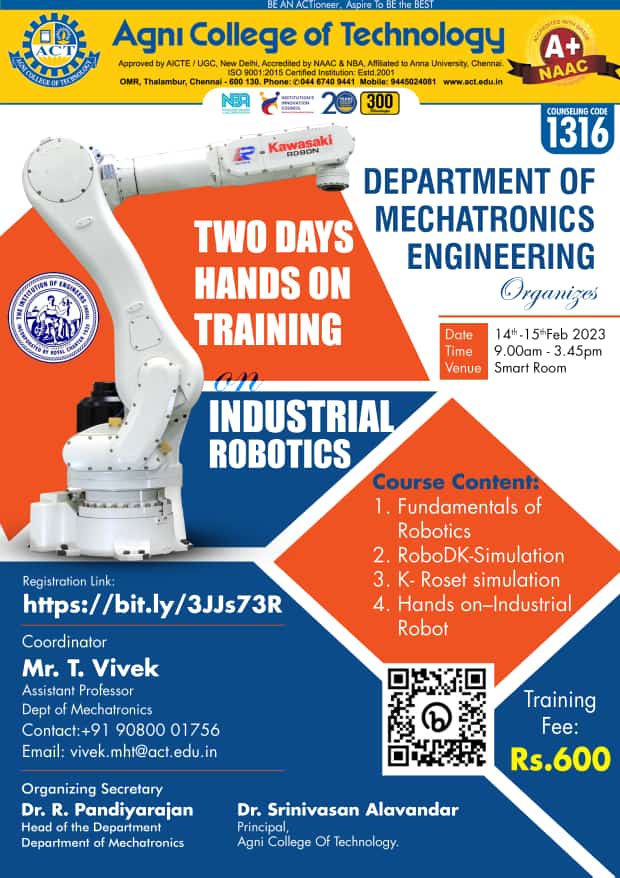 Two Days Hands on Training on Industrial Robotics
