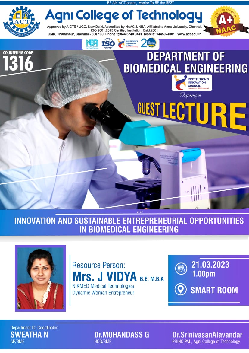 Guest Lecture on “Innovation and Sustainable Entrepreneurial Opportunities in Biomedical Engineering