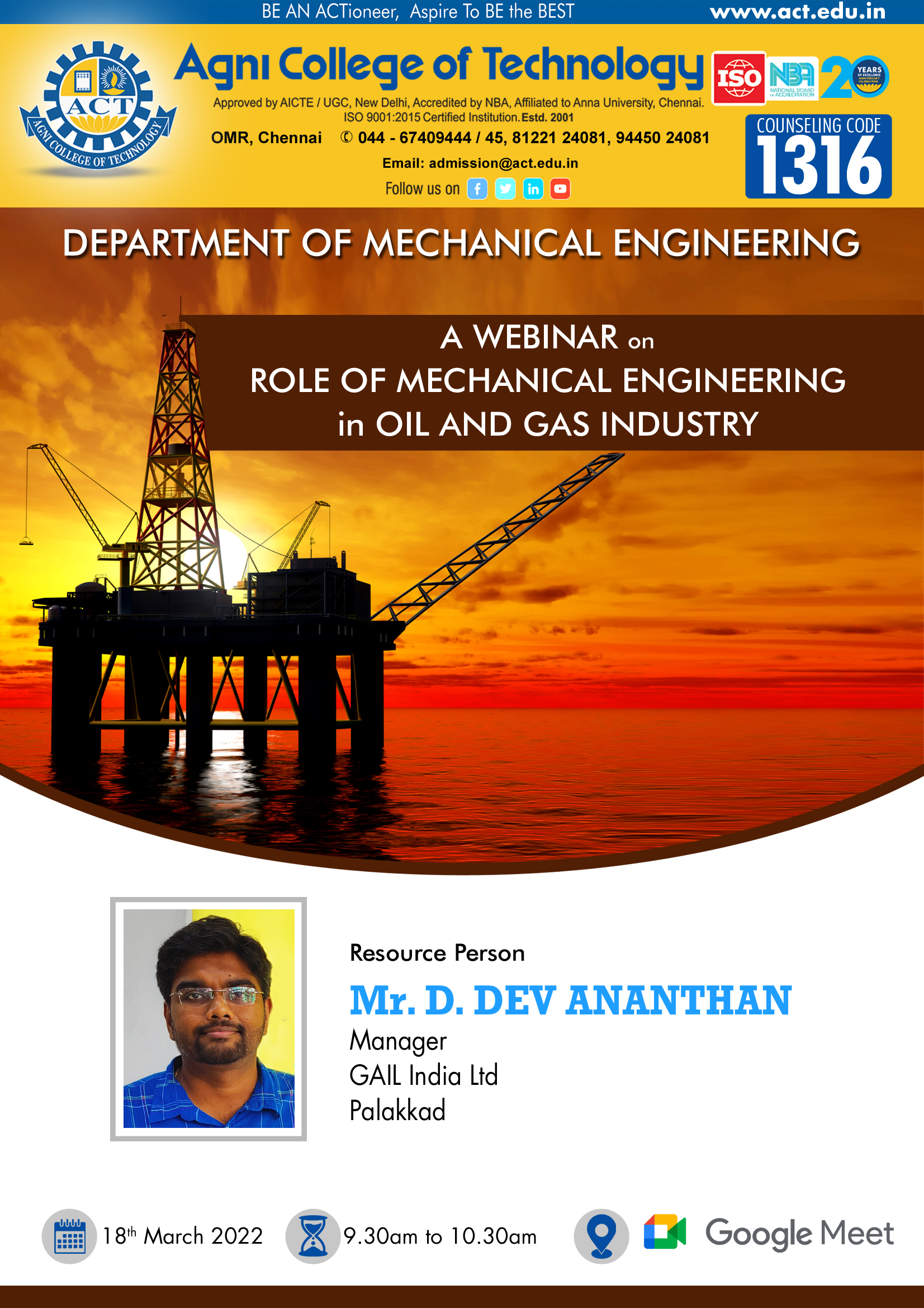 A Webinar on Role of Mechanical Engineering in Oil and Gas Industry