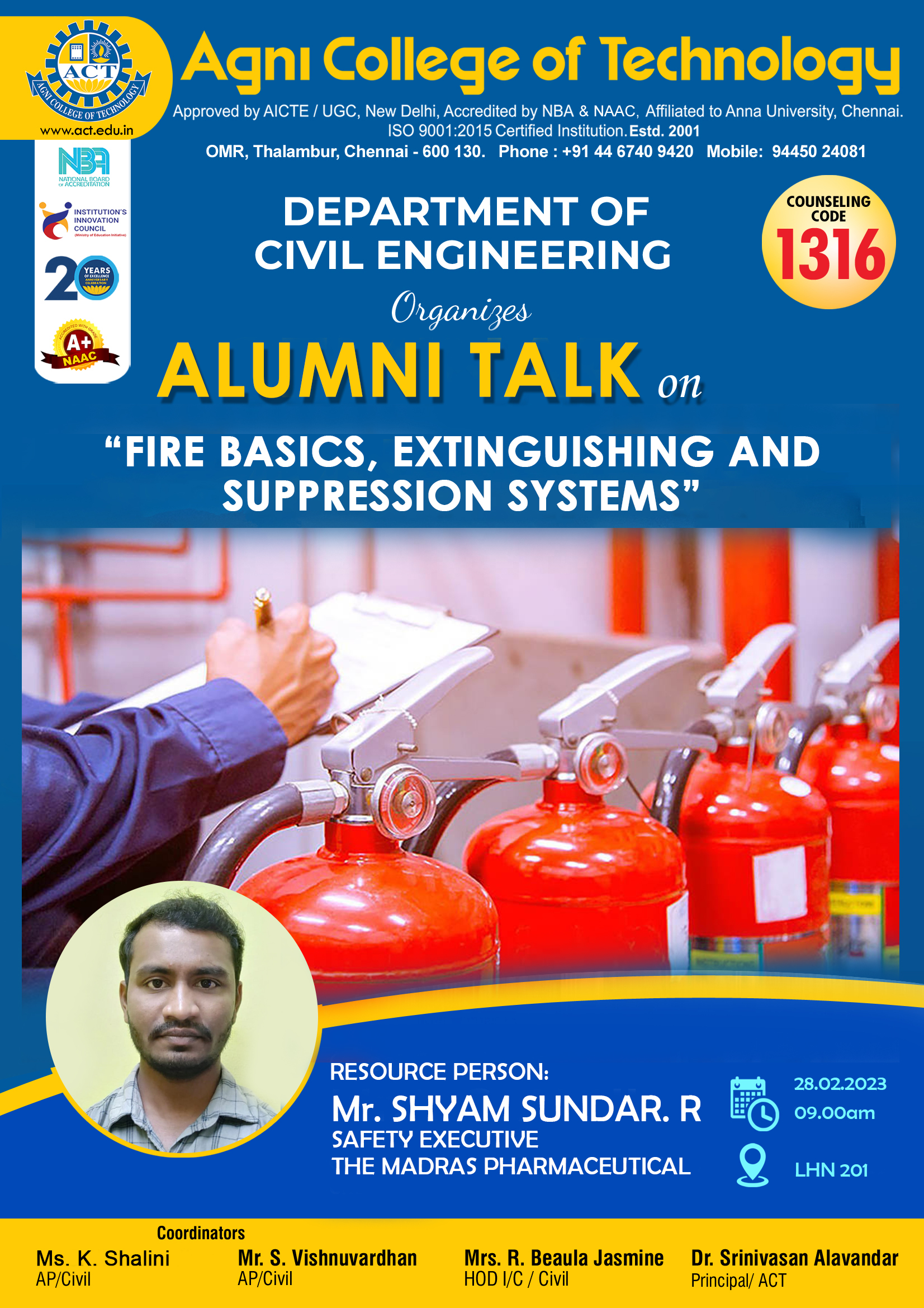 Alumni Talk on “Fire Basics, Extinguishing and Suppression Systems”