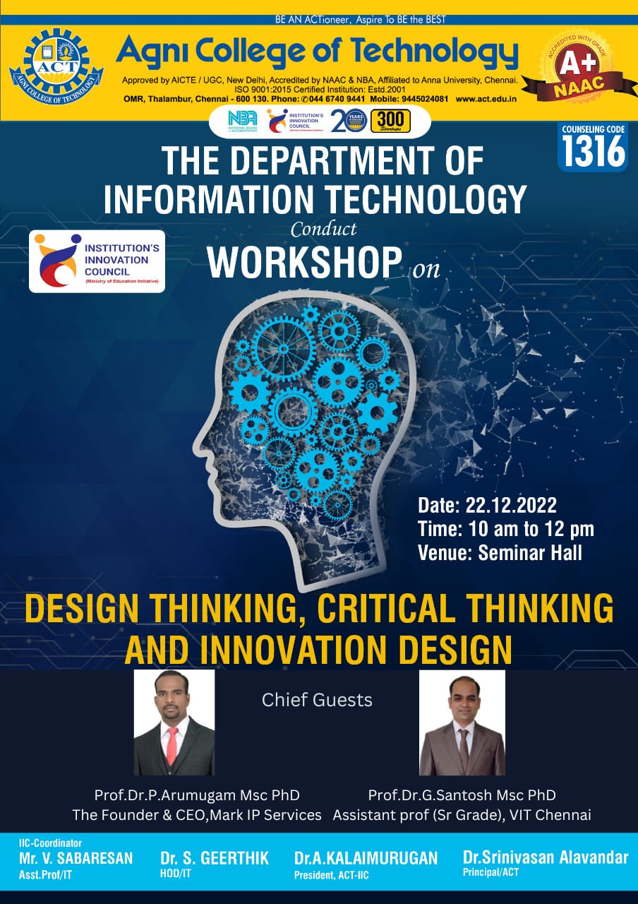Workshop on Design Thinking, Critical Thinking and Innovation Design