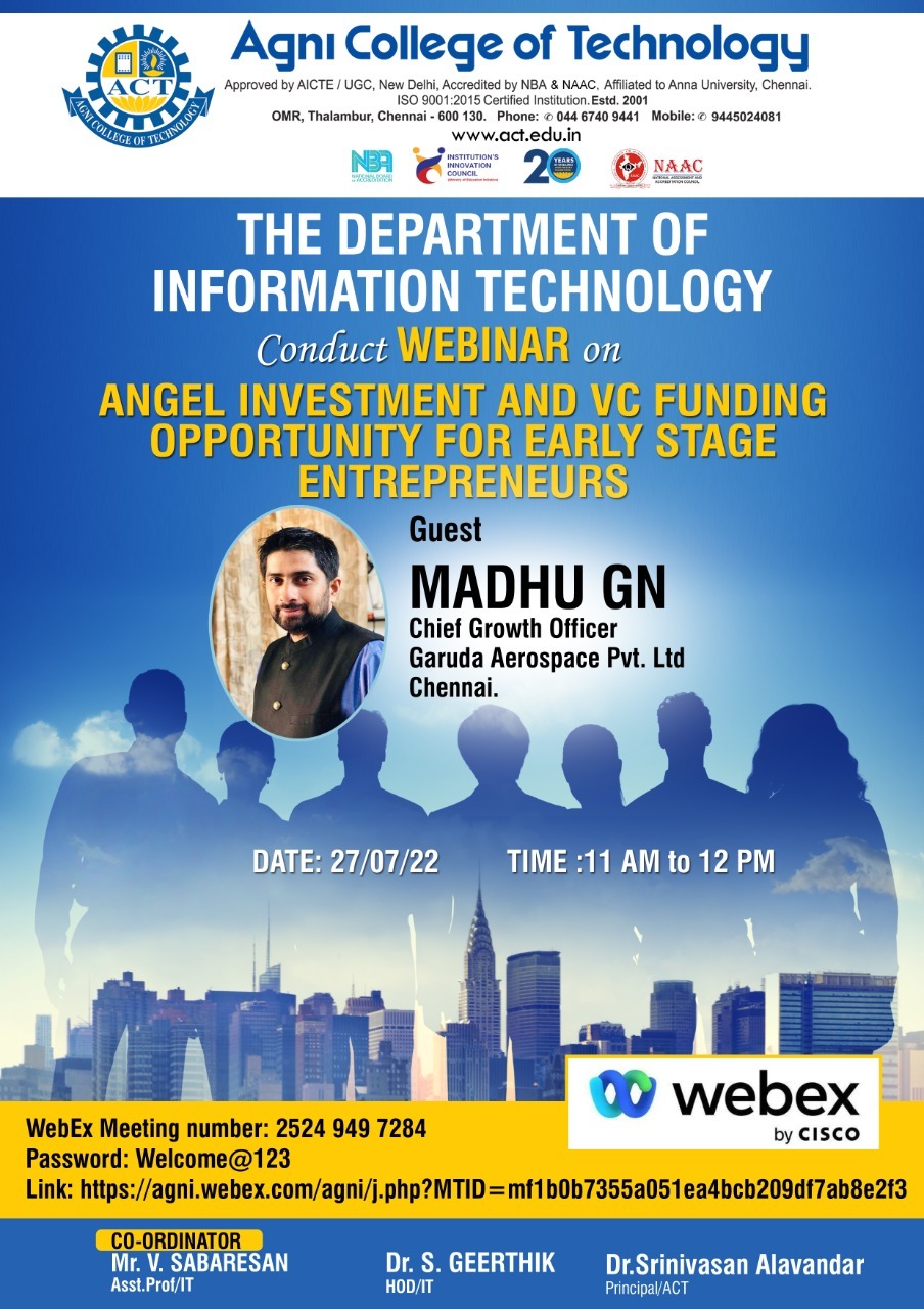 Webinar on Angel Investment & VC Funding Opportunity for Early Stage Entrepreneurs