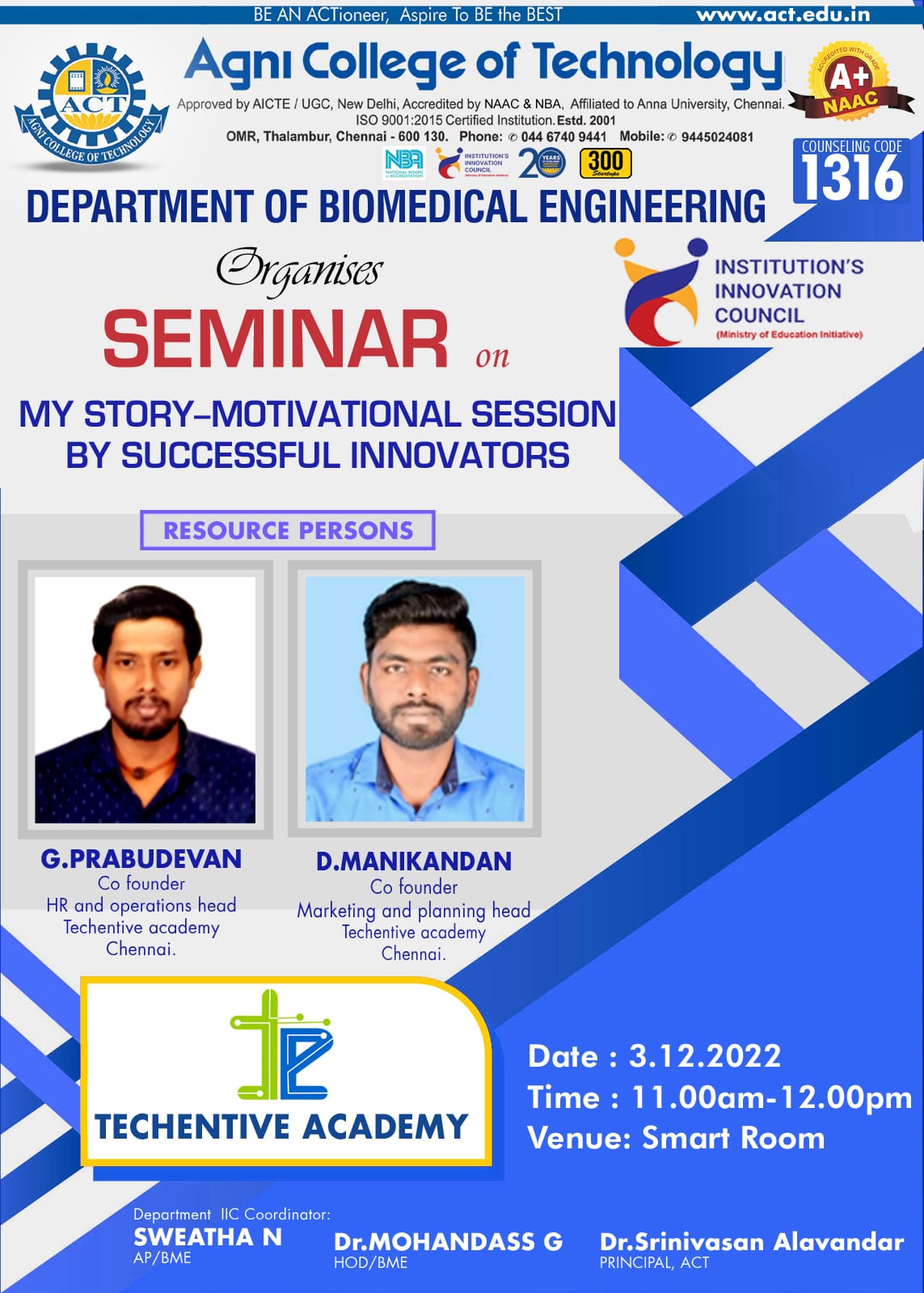 Seminar on My Story – Motivational Session by Successful Innovators