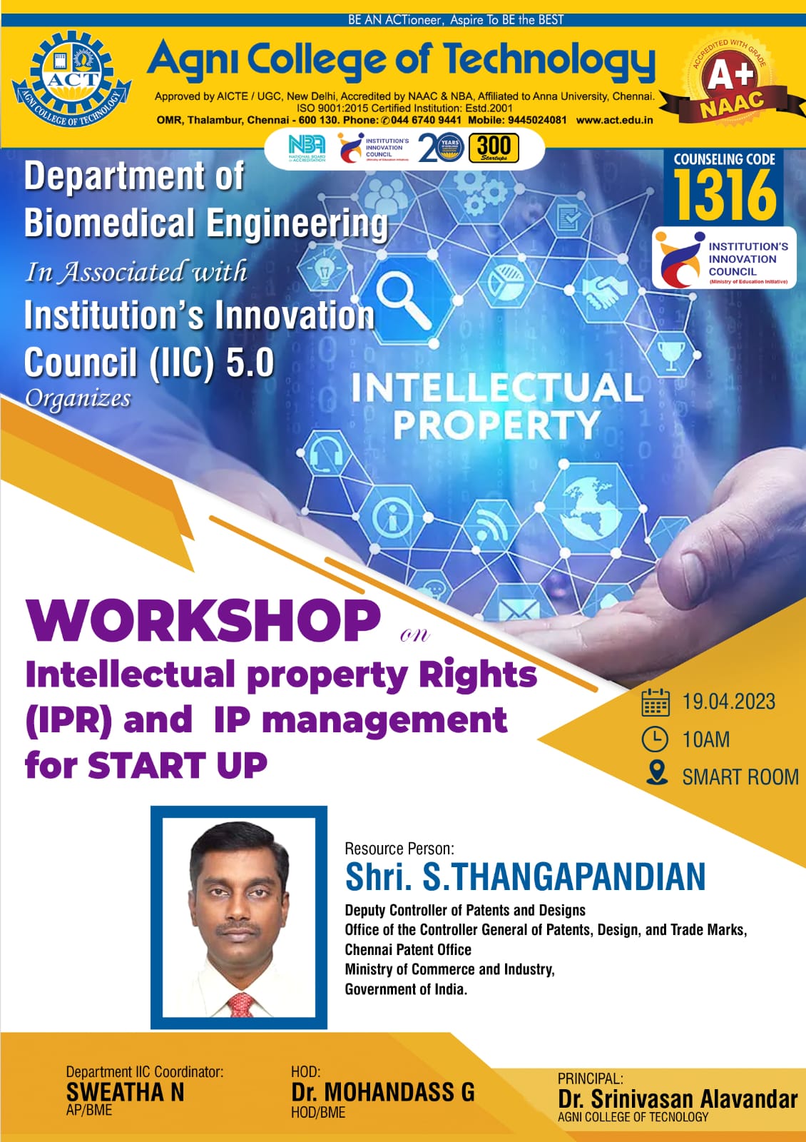 Workshop on Intellectual Property Rights (IPR) and IP management for Start Up