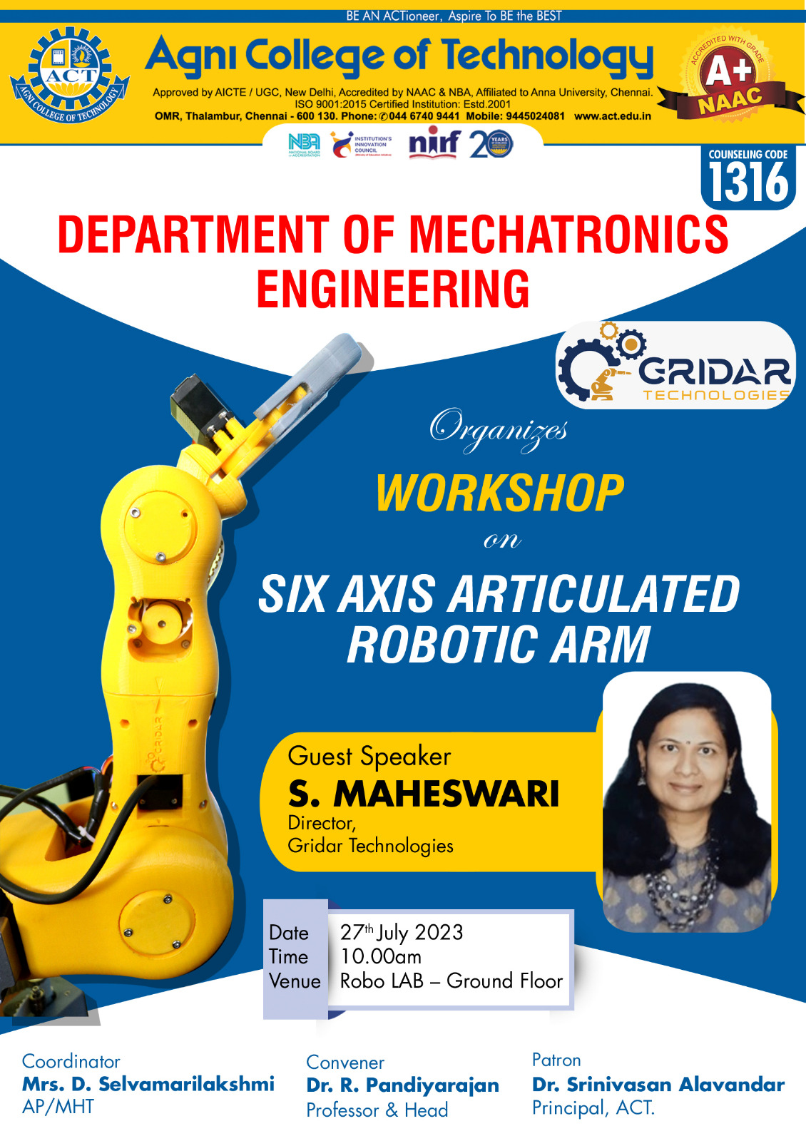 Workshop on Six Axis Articulated Robotic Arm