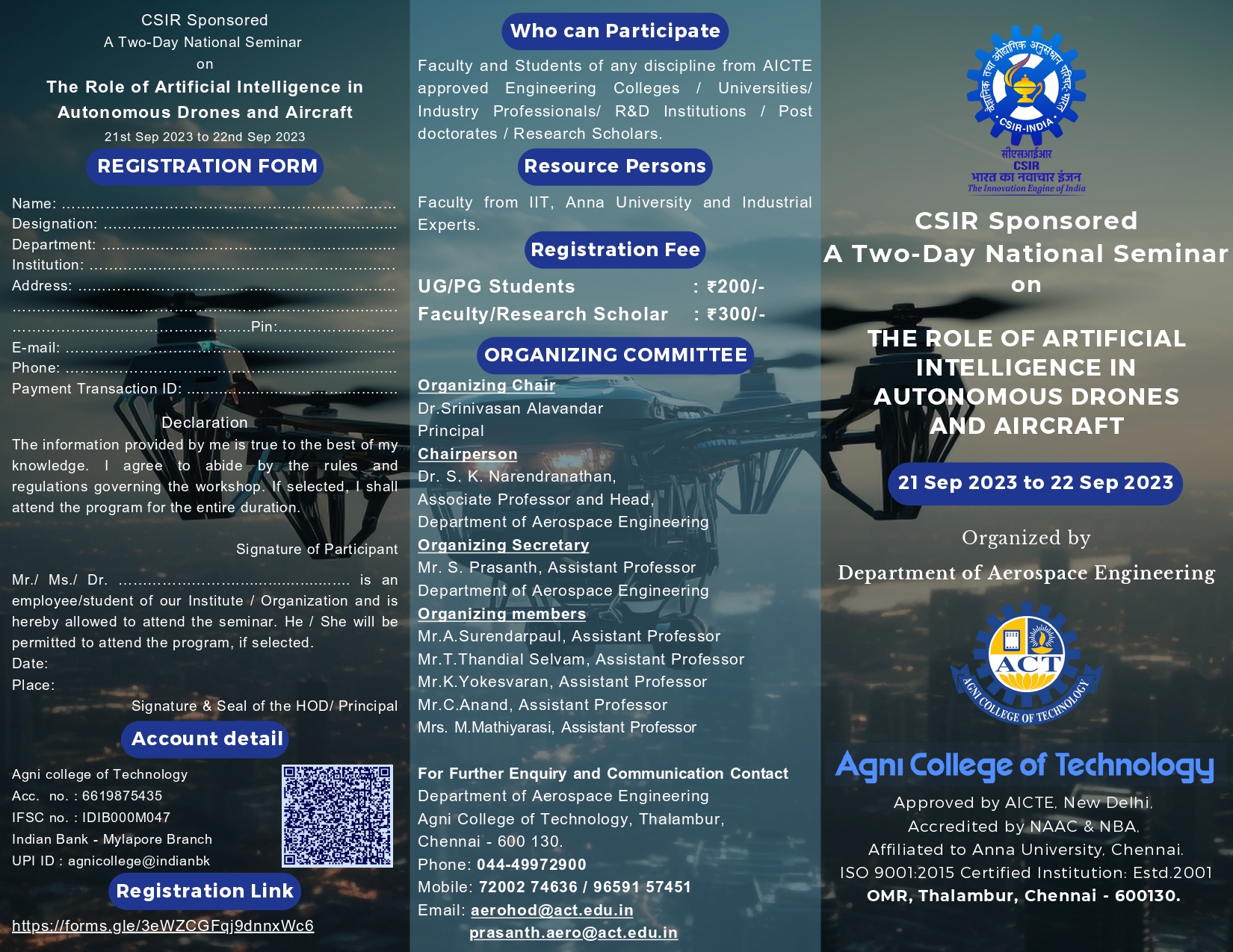 A Two Day National Seminar on The Role of AI in Autonomous Drones and Aircrafts