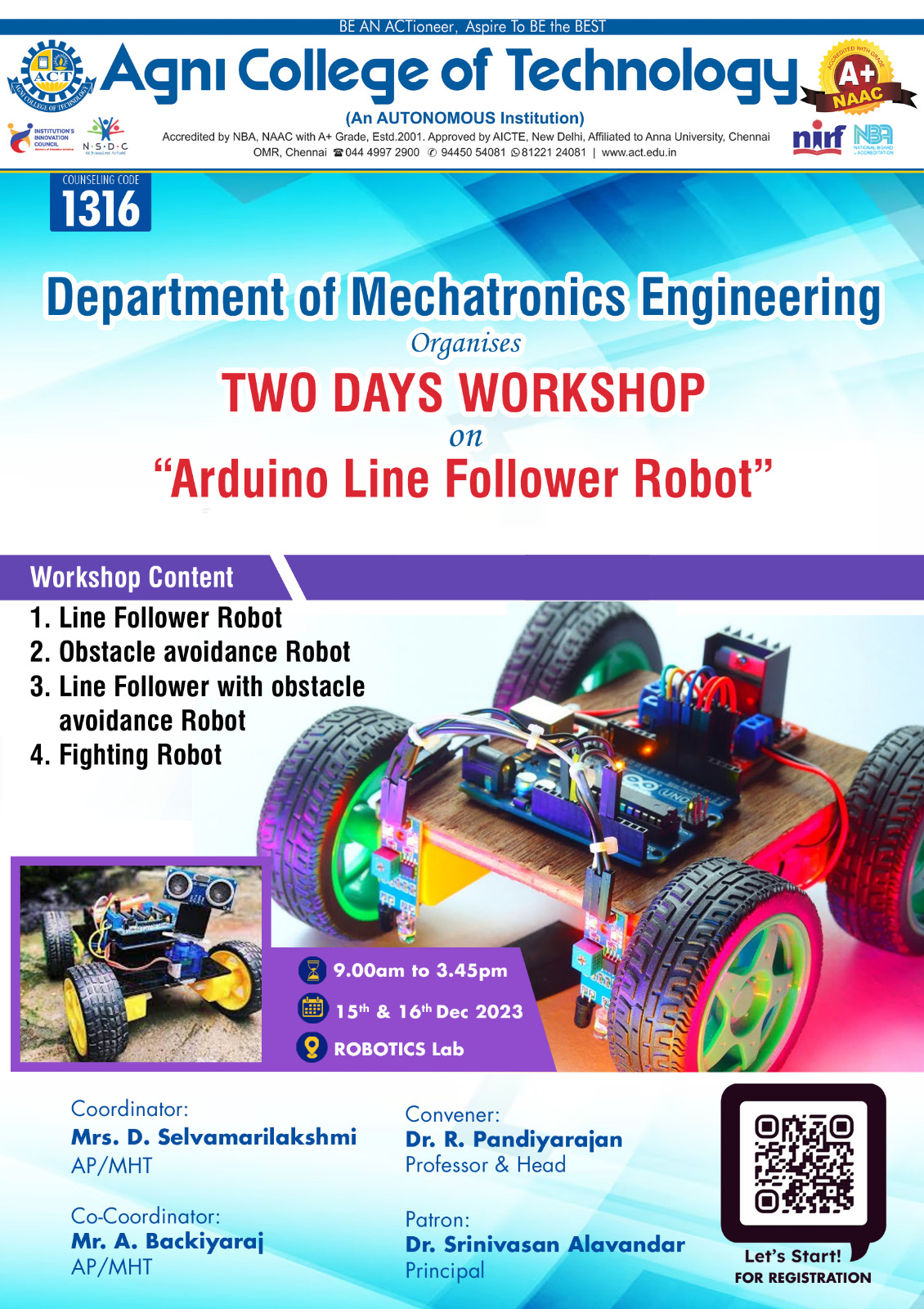 Two Days Workshop on Arduino Line Follower Robot