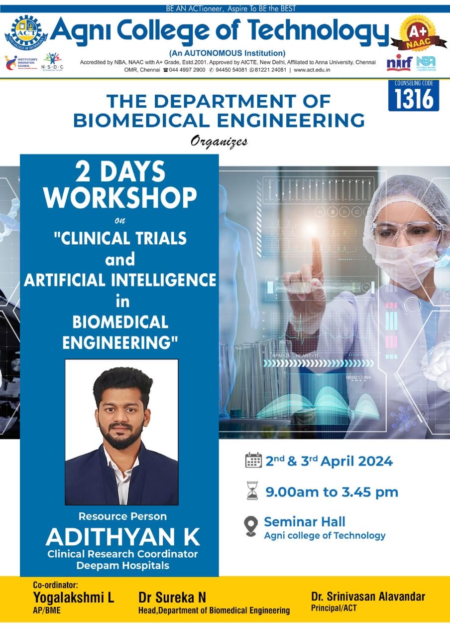 Two Days Workshop on Clinical Trails and Artificial Intelligence in Biomedical Engineering