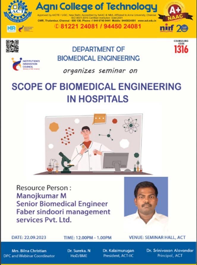 Seminar on Scope of Biomedical Engineering in Hospitals