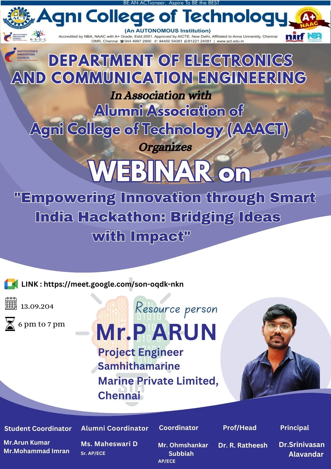 Webinar on Empowering Innovation through Smart India Hackathon: Bridging Ideas with Impact