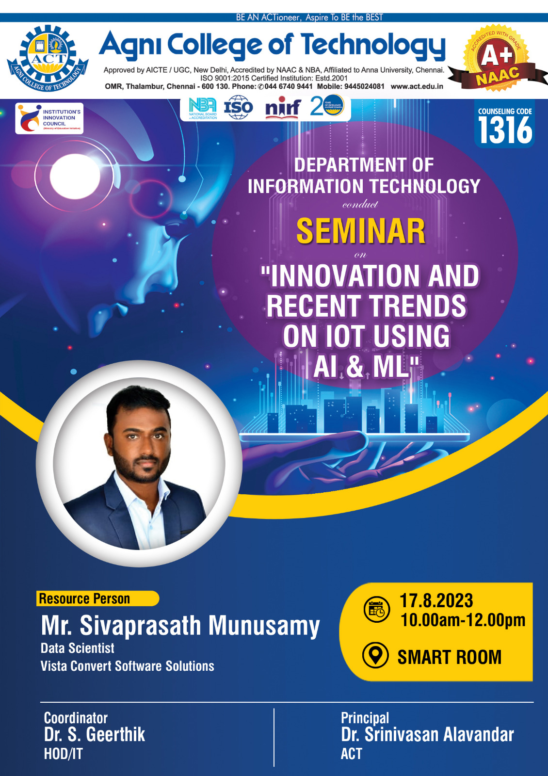 Seminar of Innovation and Recent Trends on IoT using AI & ML