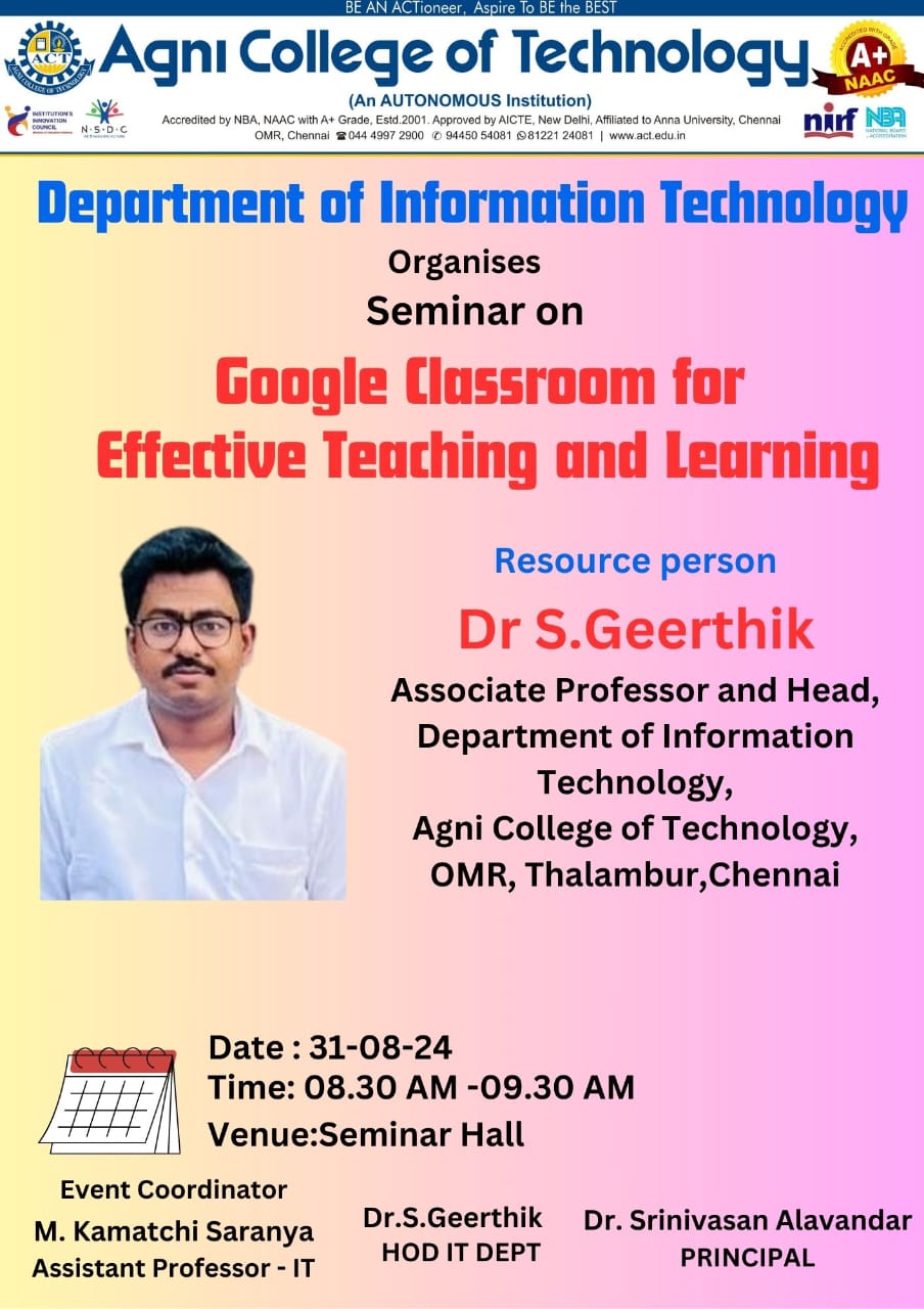 Seminar on Google Classroom for Effective Teaching and Learning