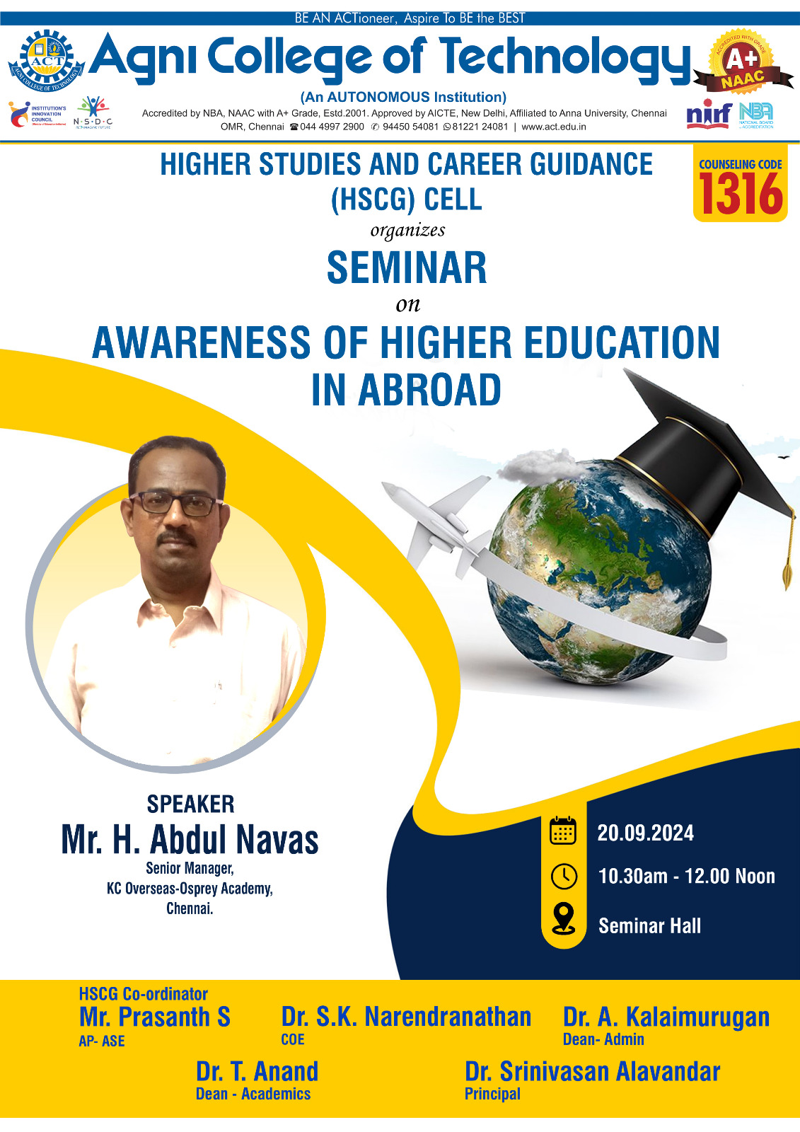 Seminar on Awareness of Higher Education in Abroad - Agni College of ...