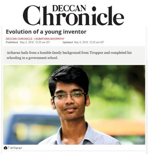 DECCAN CHRONICLE : News Article on the Evolution of a young inventor