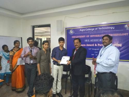 Toppers Award Function conducted Department of Information Technology on 12.08.2017