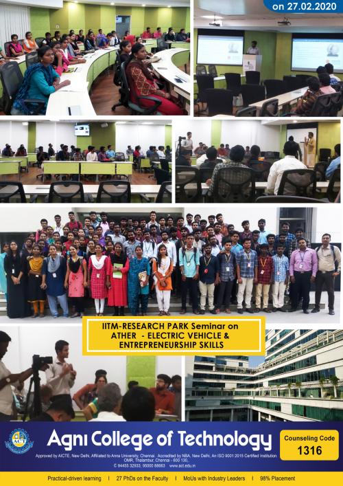 IITM – RSEARCH PART SEMINAR ON ATHER – ELECTRIC VEHICLE & ENTREPRENEURSHIP SKILLS