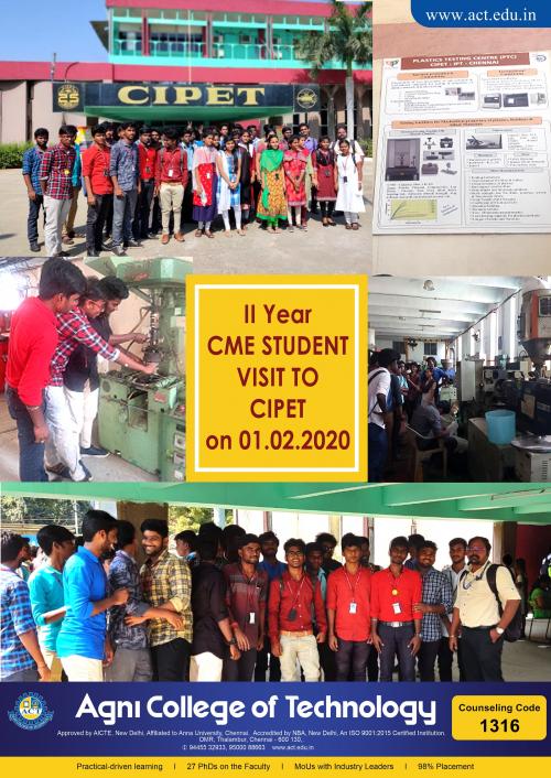 Dept of CME Second Year Students Industrial Visit to CIPET on 01-02-2020