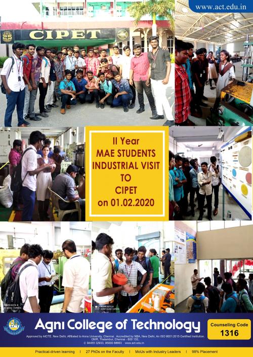 Dept of MAE Second Year Students Industrial Visit to CIPET on 01-02-2020